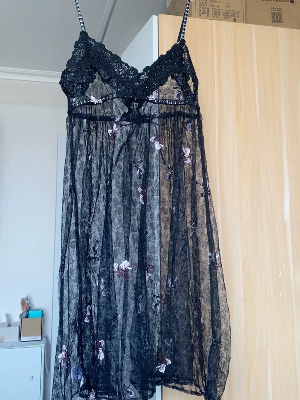 Black Lace & Floral Sheer Chemise Nightgown